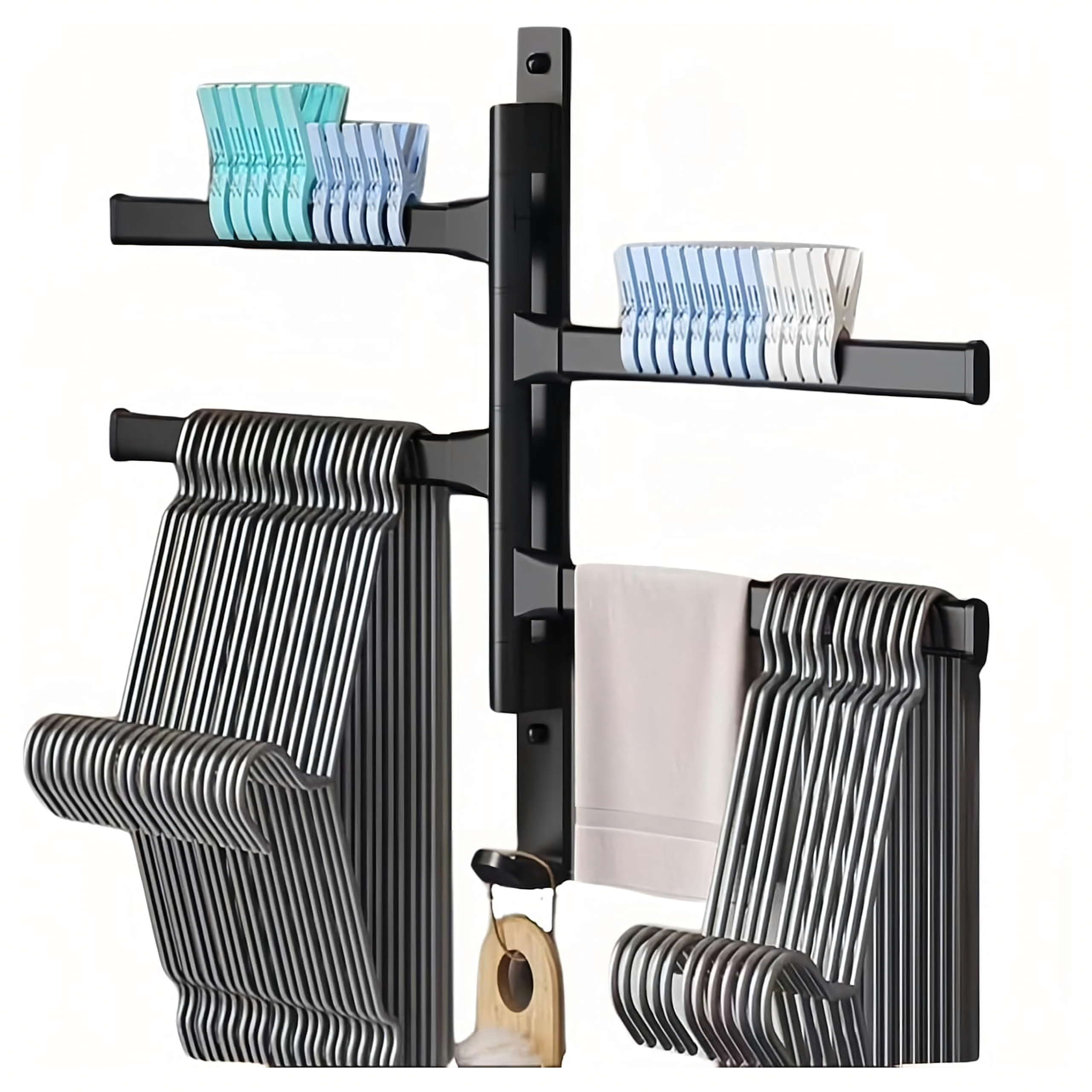Suport de perete pentru prosoape, cu 4 brațe rotative, aluminiu, negru mat Engros