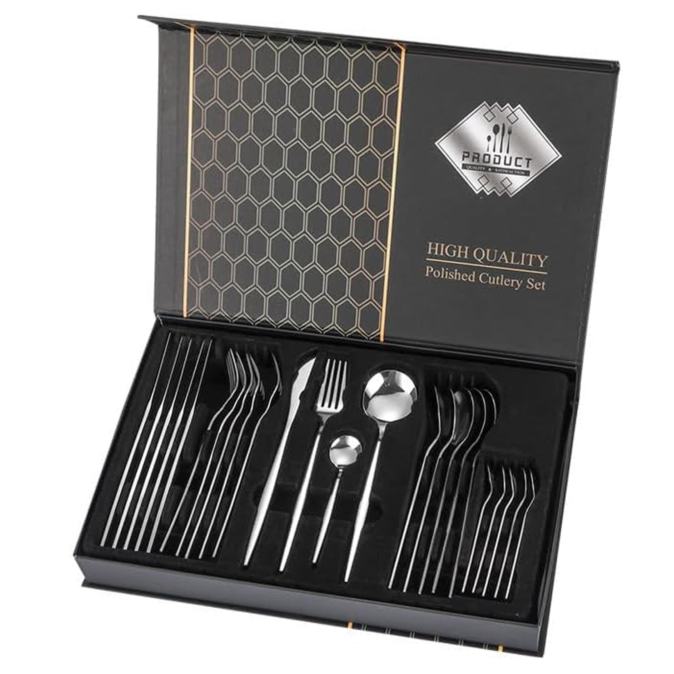 Set de tacâmuri din oțel inoxidabil, 24 de piese pentru 6 persoane, finisaj lucios, cu cutie Engros — Casă & Bucătărie en gros