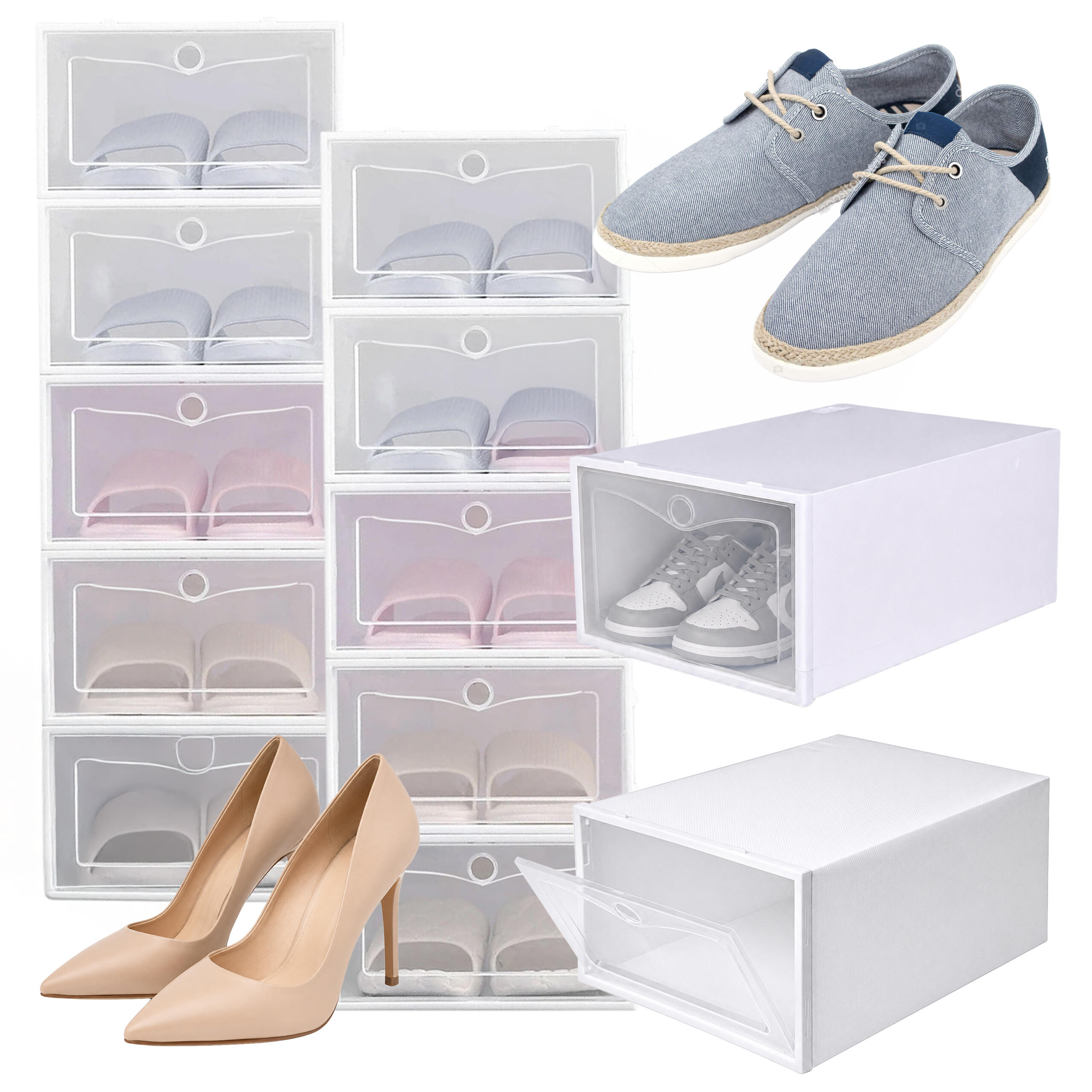 Set de 12 cutii modulare pentru încălțăminte, cu clapetă de închidere Engros — Casă & Bucătărie en gros