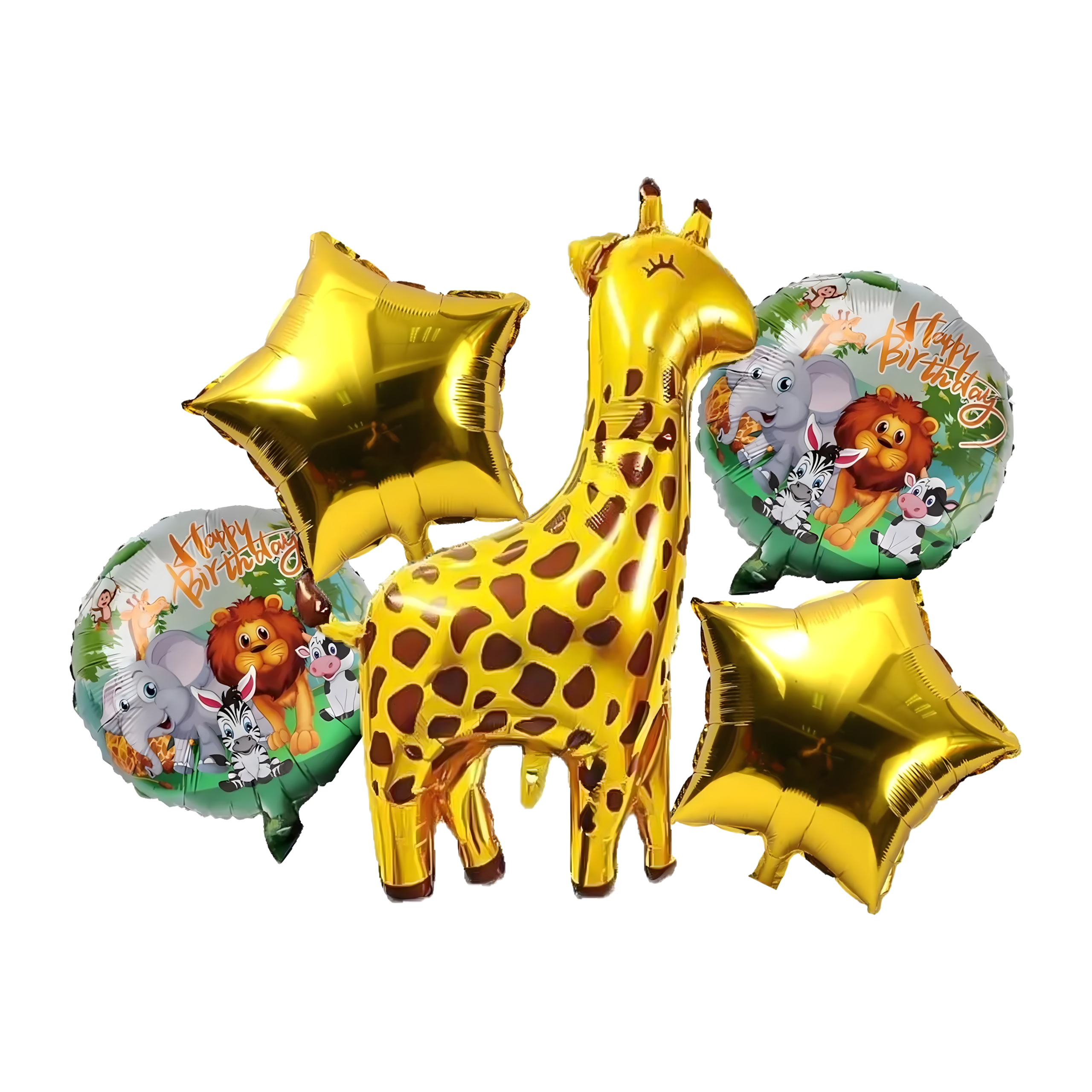 Set de baloane aniversare din folie, girafă și animale, 5 buc. Engros — Articole Sezoniere & Festive en gros