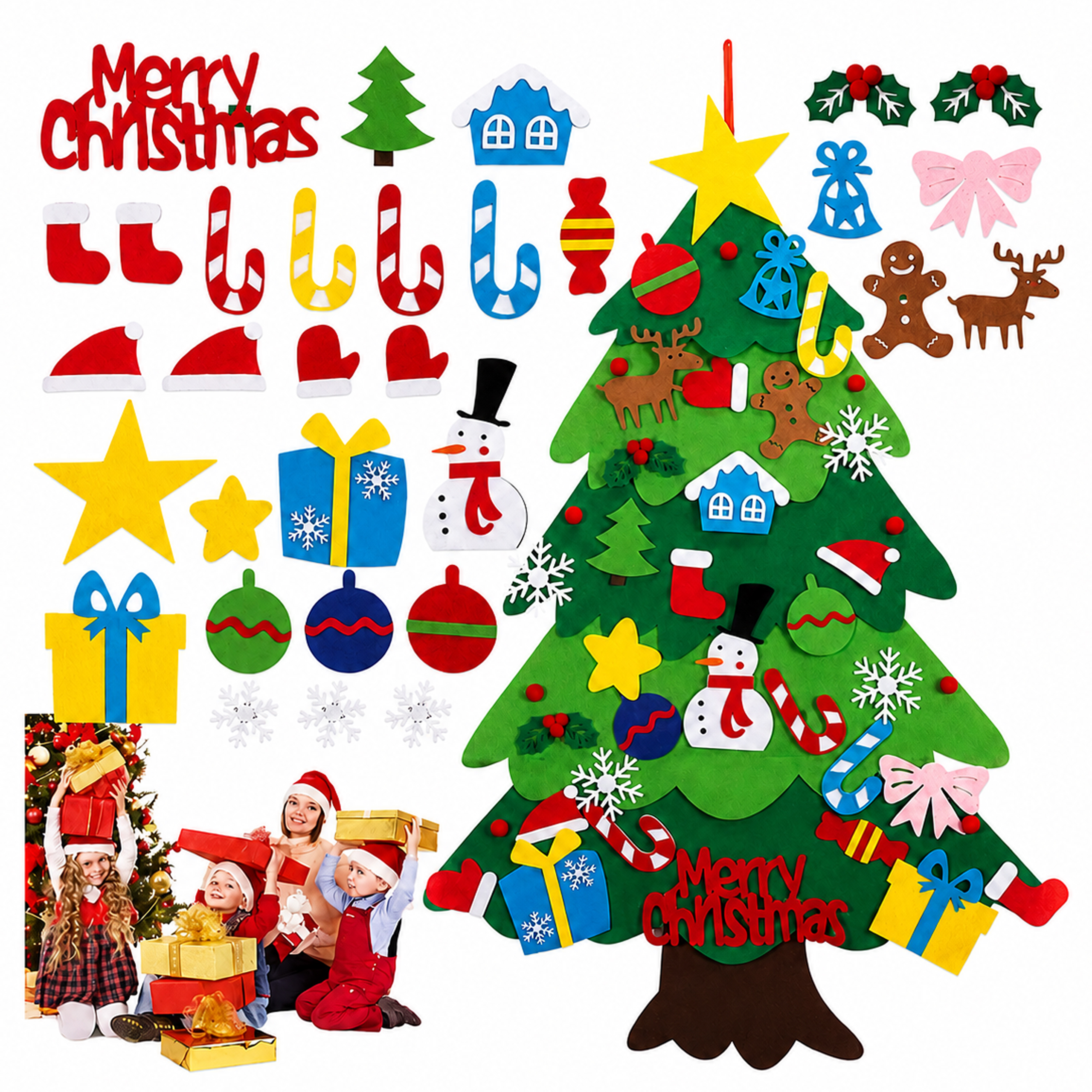 Brad din fetru DIY pentru copii, decorațiune de Crăciun, 32 piese Engros — Articole Sezoniere & Festive en gros