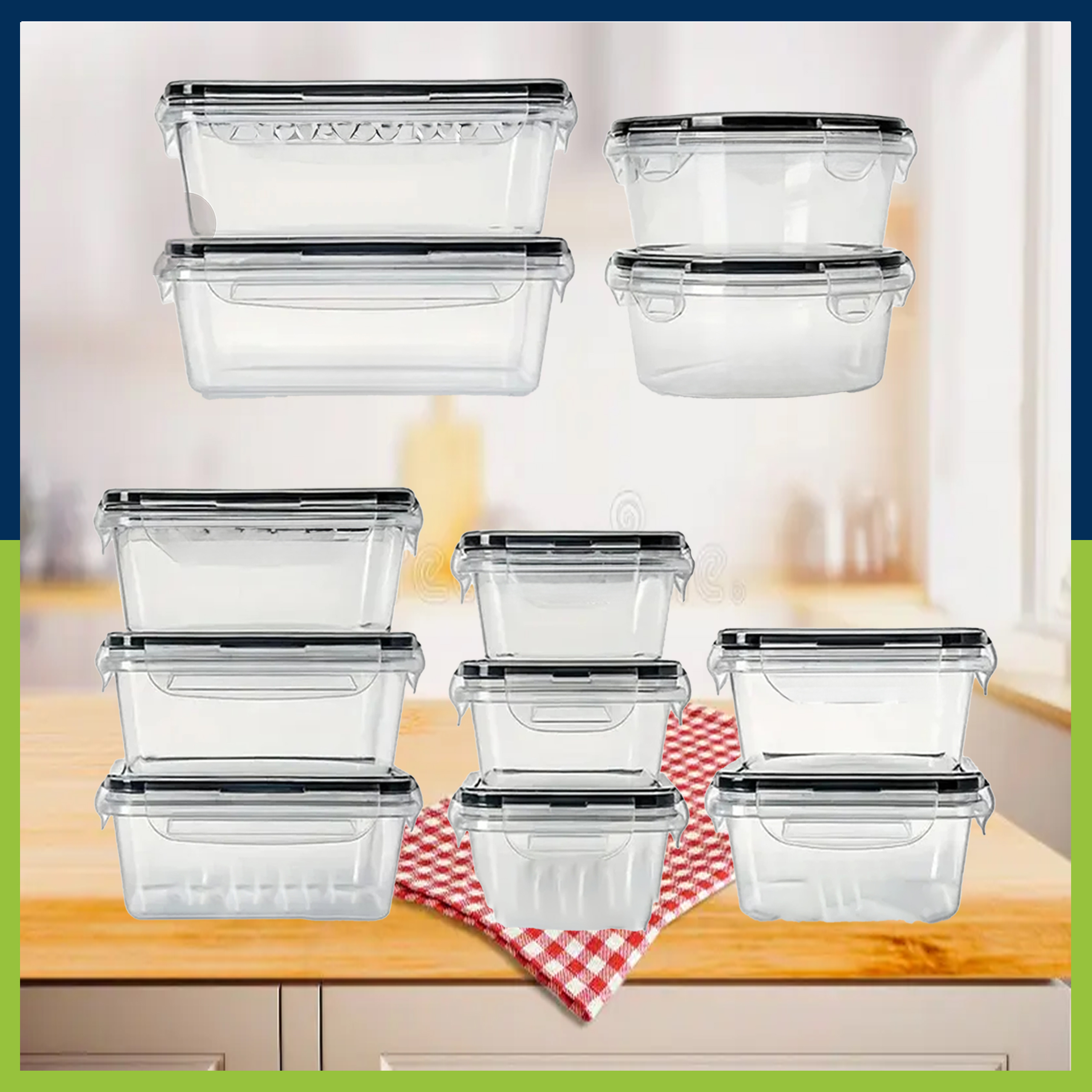 Set 12 caserole din plastic pentru alimente și pachet Engros — Casă & Bucătărie en gros