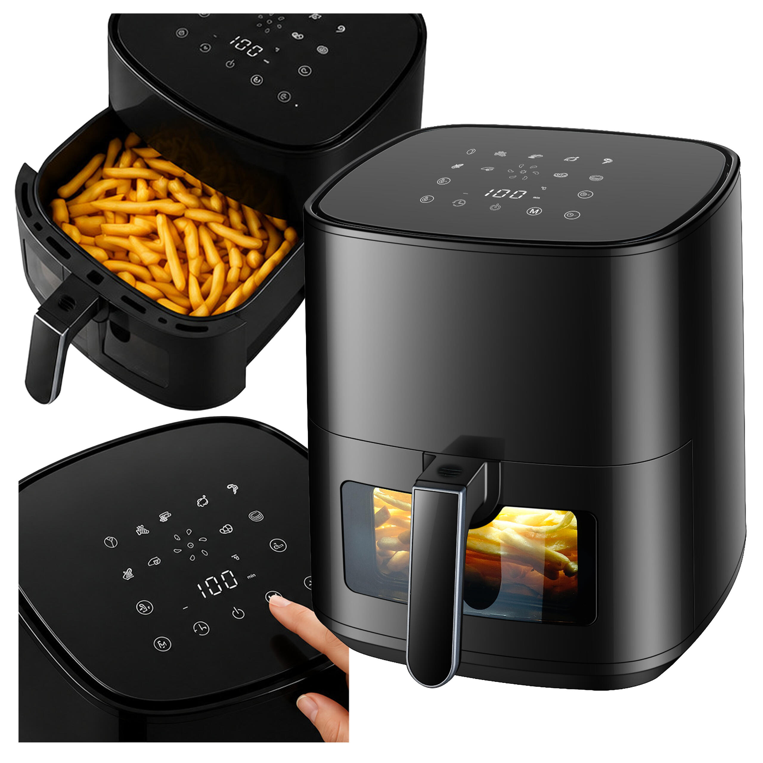 Lot de 30 de friteuze cu aer cald, 1700 W, 12 programe, și forme de hârtie de 16 × 16 cm Engros